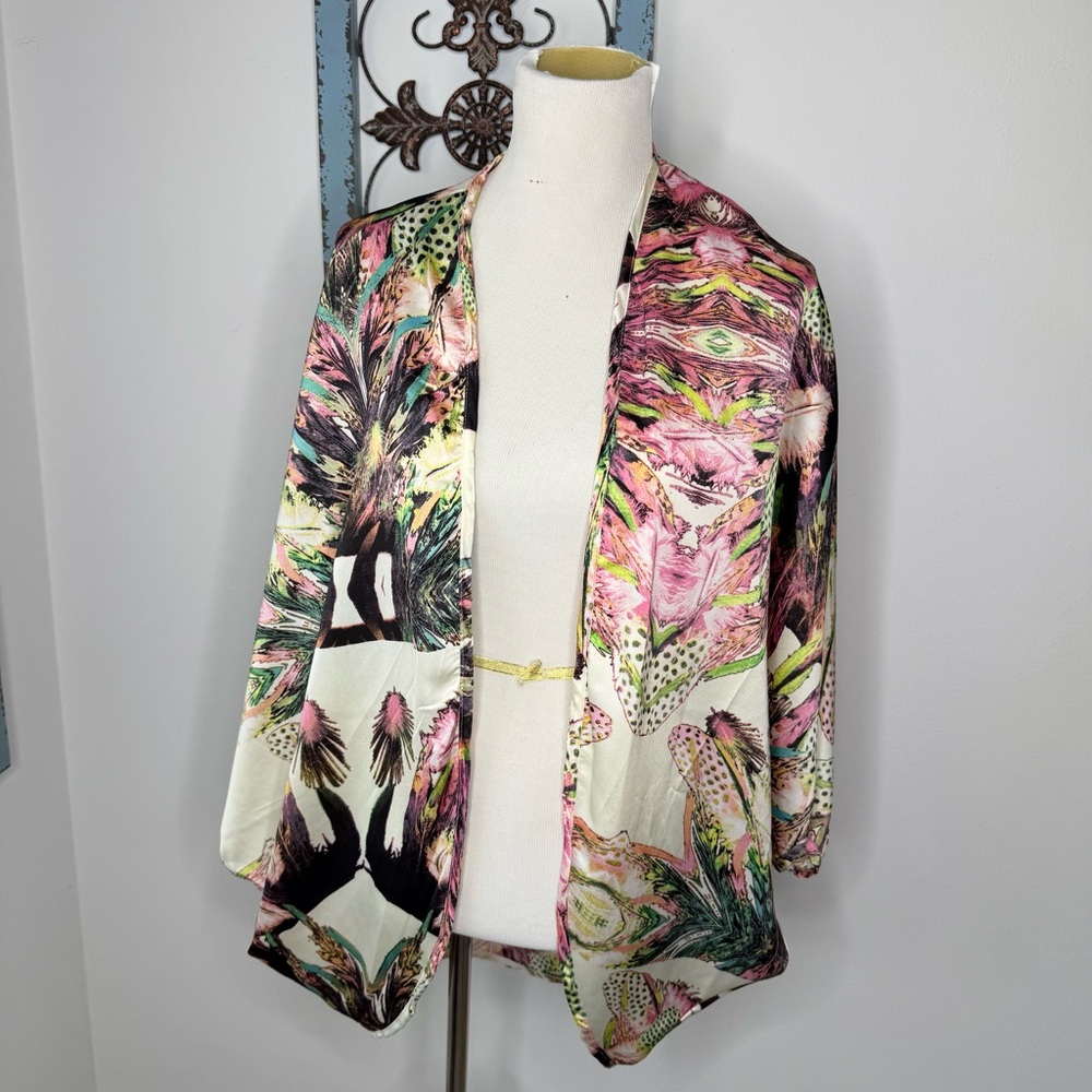 Look Feather Print Kimono, Pastel Color, One Size
